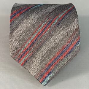 FENDI One Size Grey Red Diagonal Stripe Silk Tie